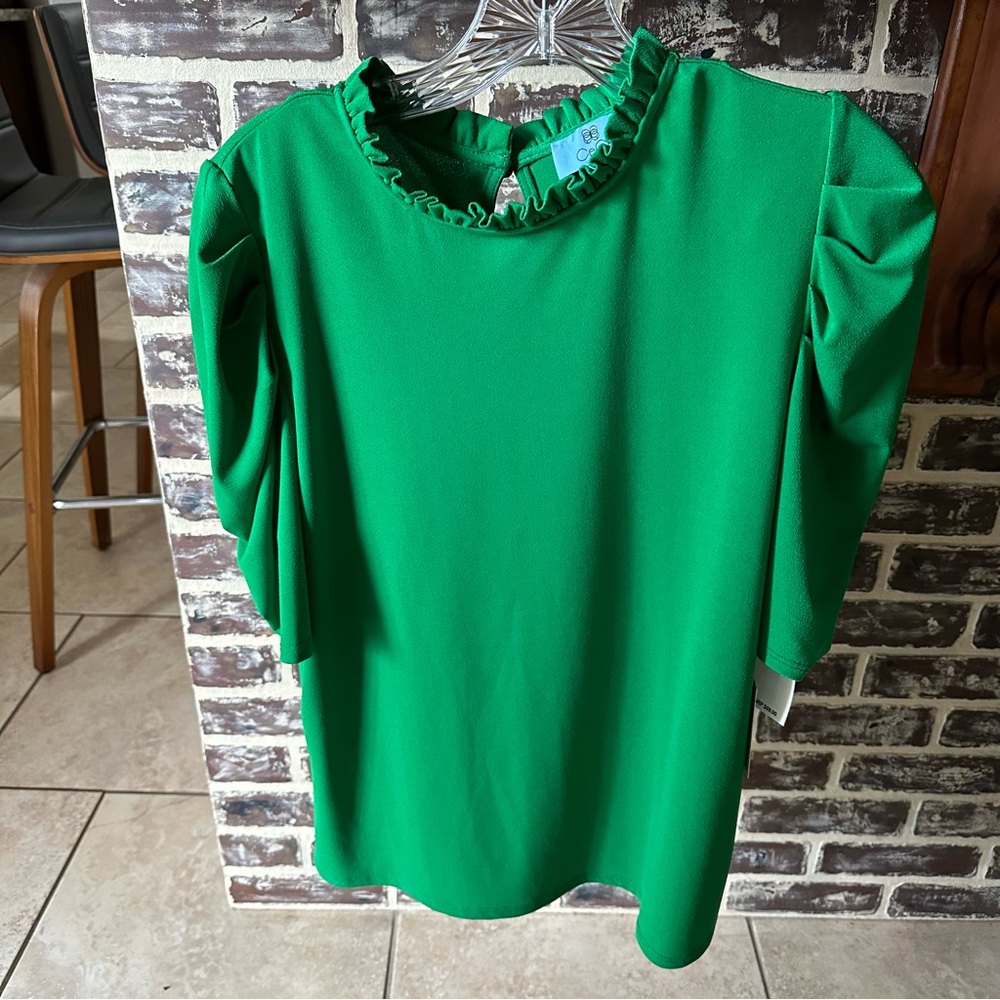 CeCe Green Puffy Sleeve Women’s Blouse. Size Large. NWT.